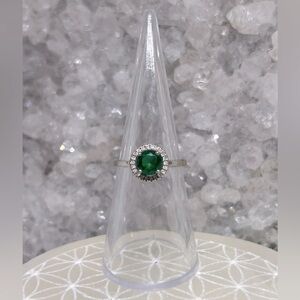Emerald CZ Halo Ring 925